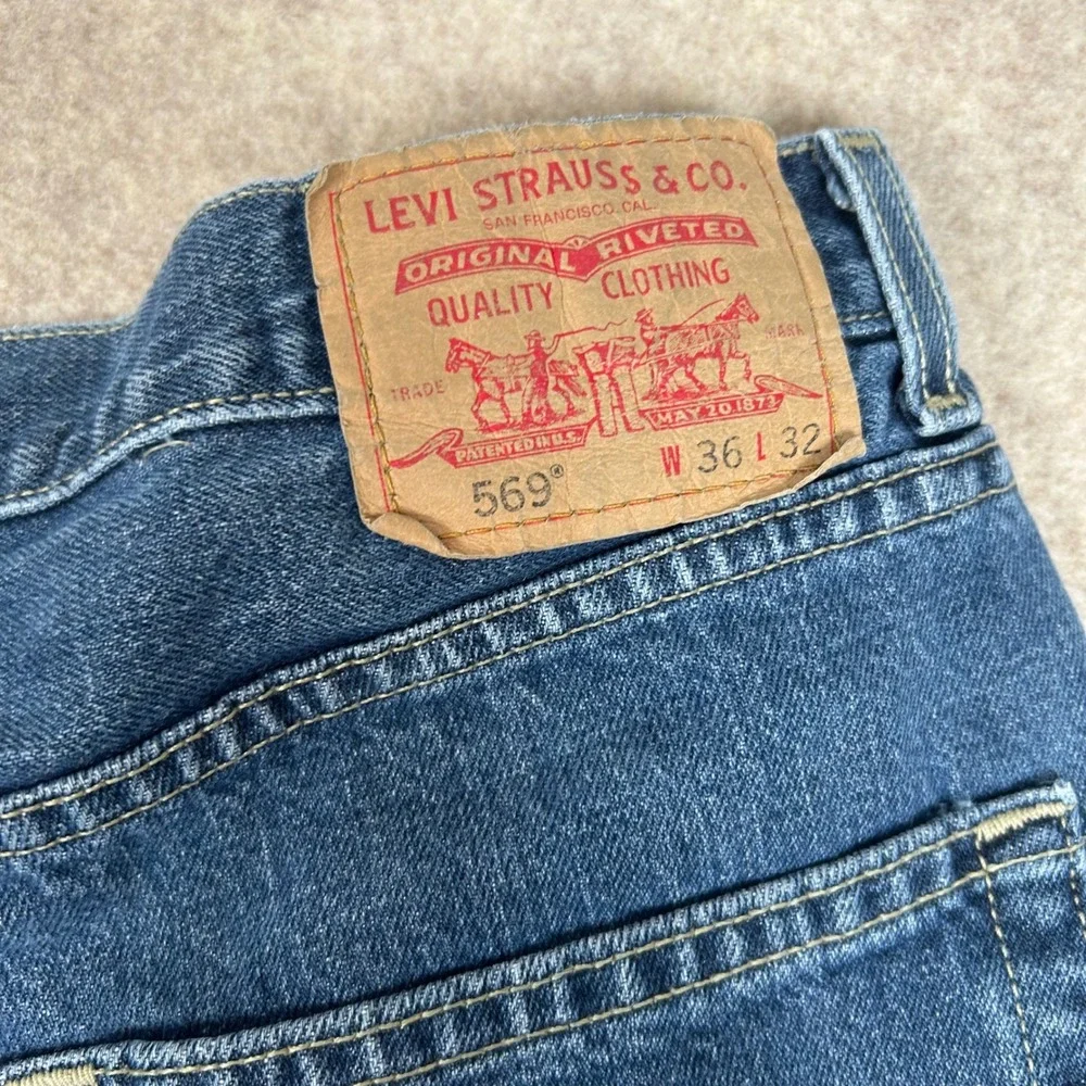 Levi's 569 Loose Straight Jeans Mens 36x32 Blue Denim Relaxed Fit 100%‎ Cotton